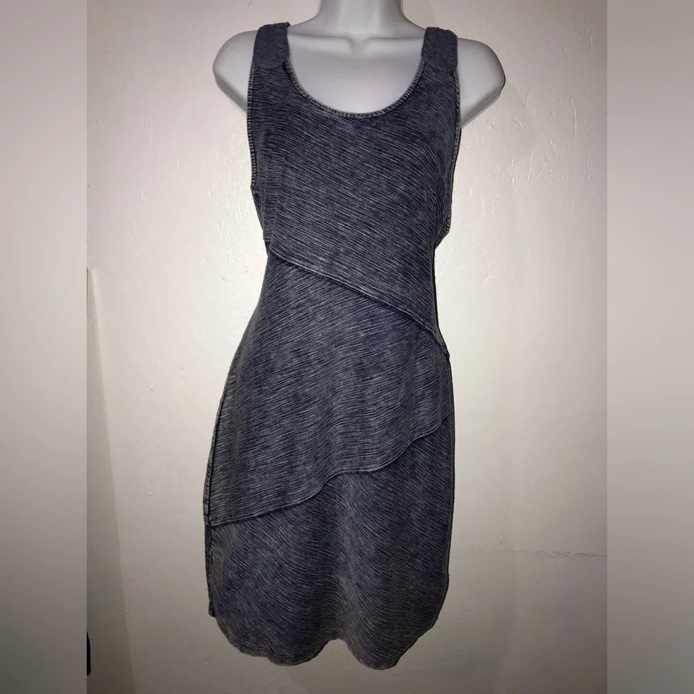 Free People (Size Large) Bodycon Mini Dress Blue/Pink, Thick Knit Floral Straps